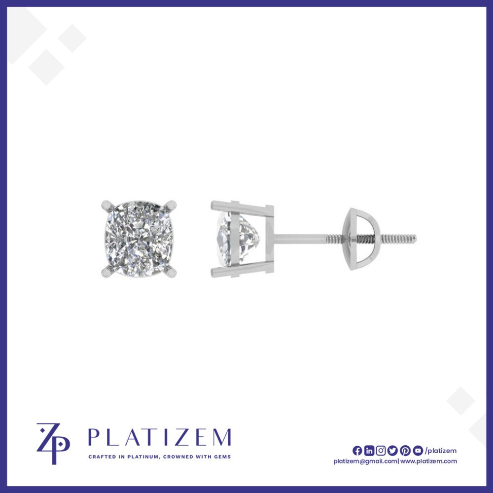 Two Carat Cushion Cut Lab Diamond Gold Studs for Women