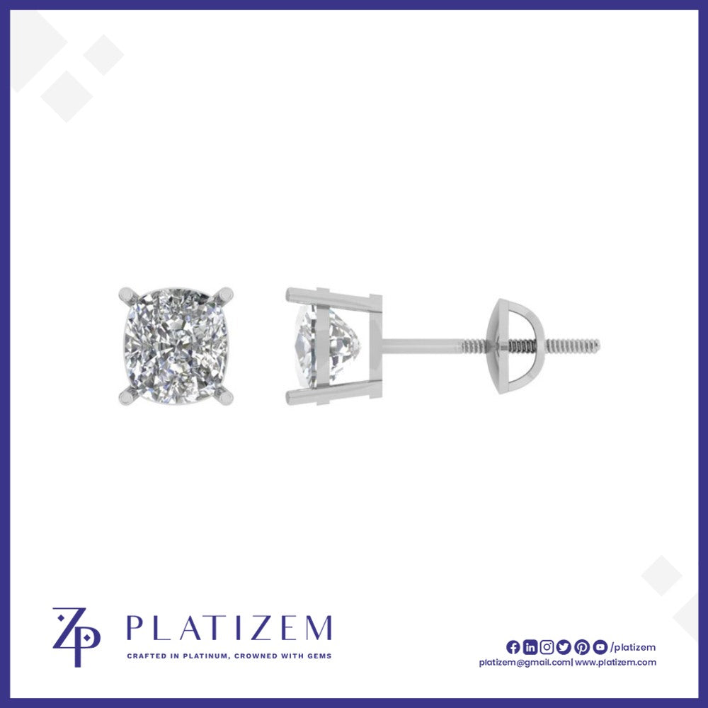 Two Carat Cushion Cut Diamond With Platinum Studs for Women