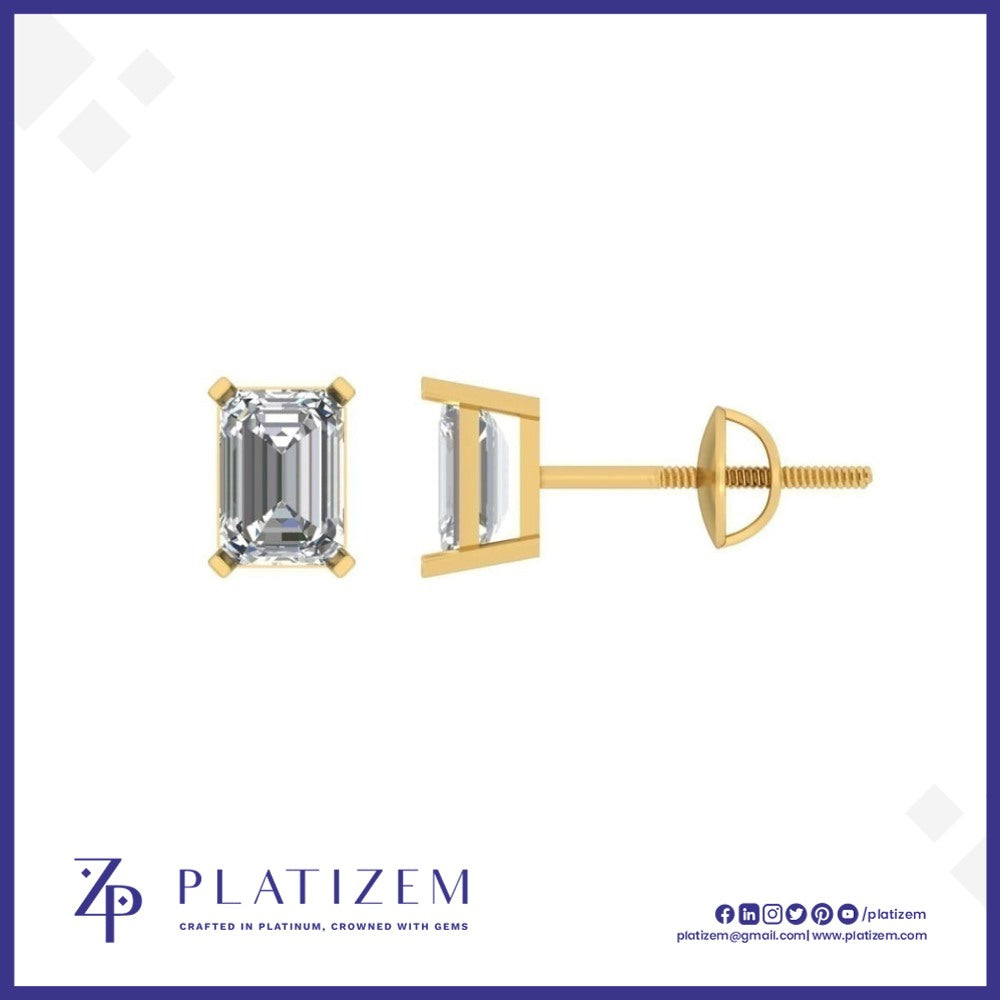 One Carat Emerald Cut Diamond Studs for Women