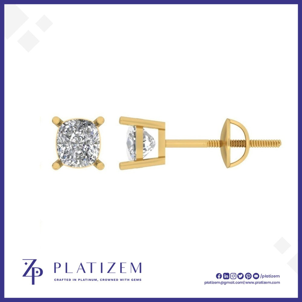 Cushion Cut Diamond With Gold Stud Earrings for Women