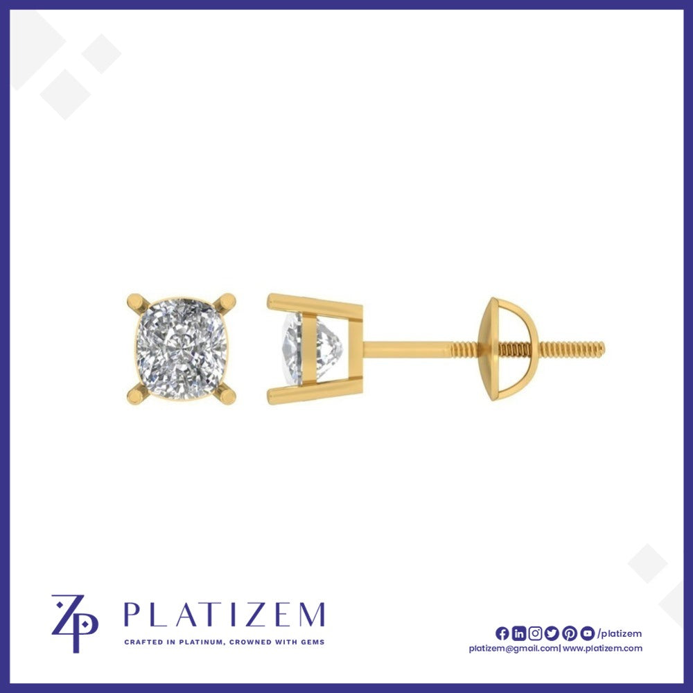 Pt950 Cushion Cut Diamond Stud Earrings for Women