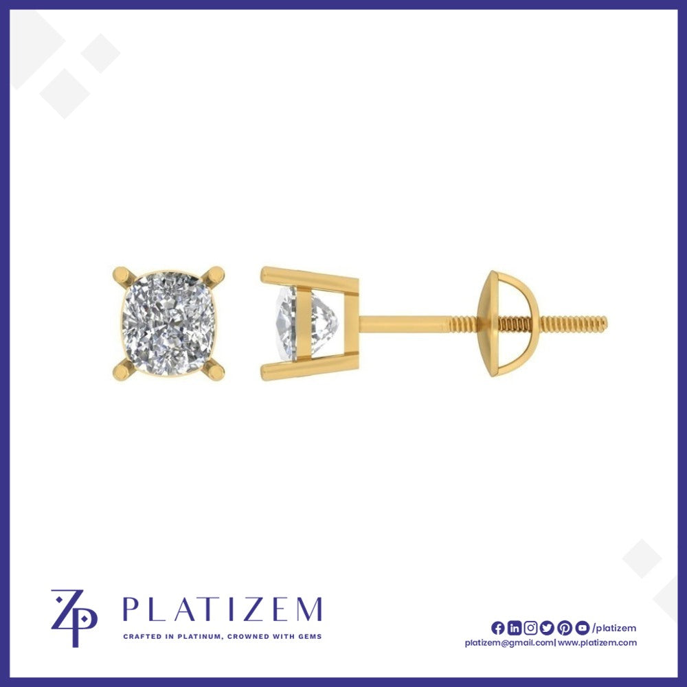18kt Cushion Cut Diamond Stud Earrings for Women