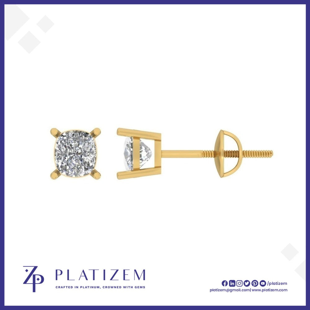 14kt Gold Cushion Cut Diamond Stud Earrings for Women