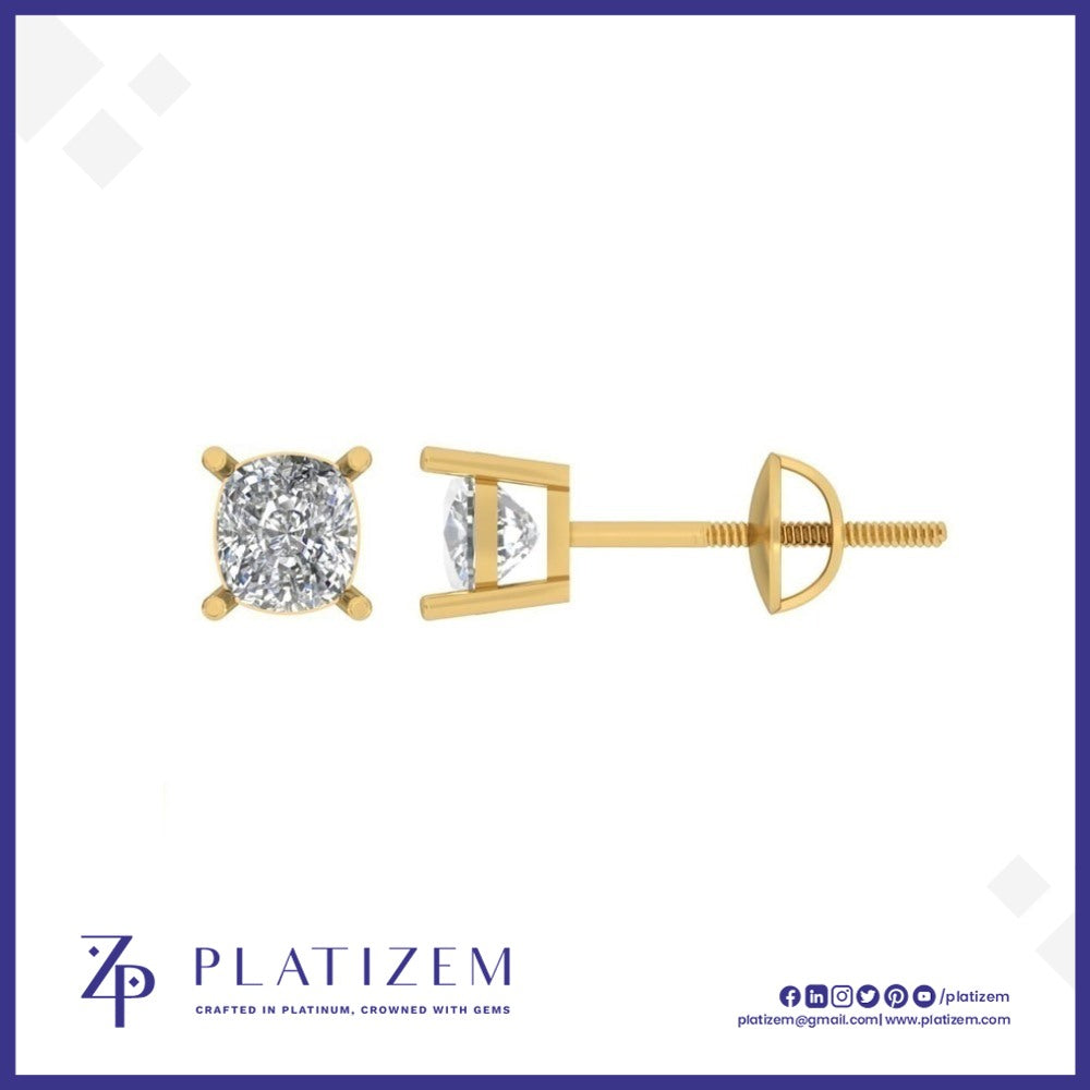 18kt Gold Cushion Cut Diamond Stud Earrings for Women