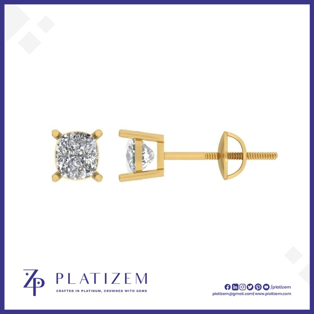 9kt Gold Cushion Cut Diamond Stud Earrings for Women