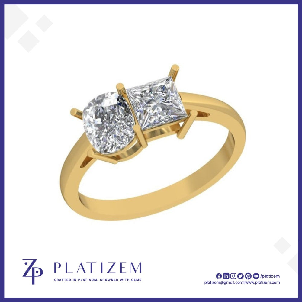 Two Stone Cushion and Princess Diamond Ring for Women