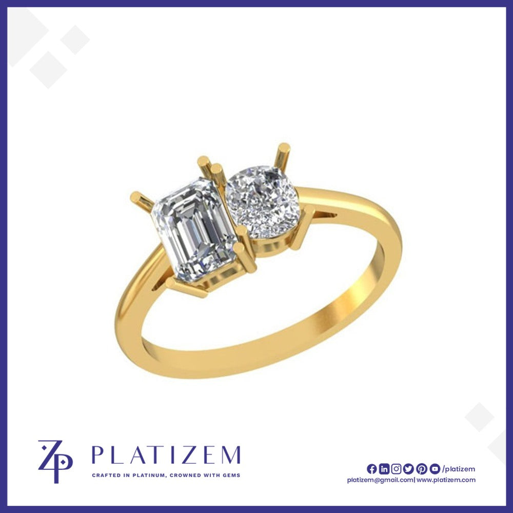 Two Stone Emerald and Cushion Diamond Ring for Women