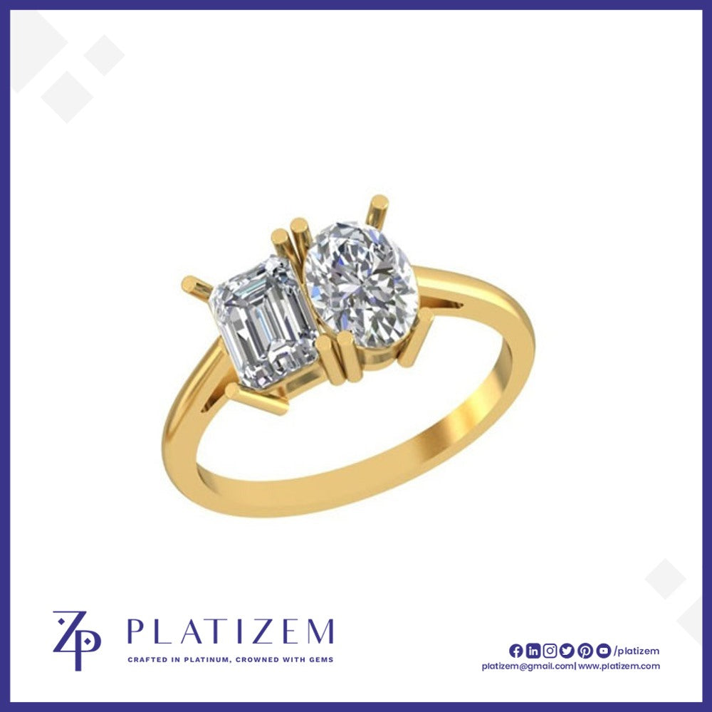 Two Stone Emerald and Oval Lab Diamond Ring for Women