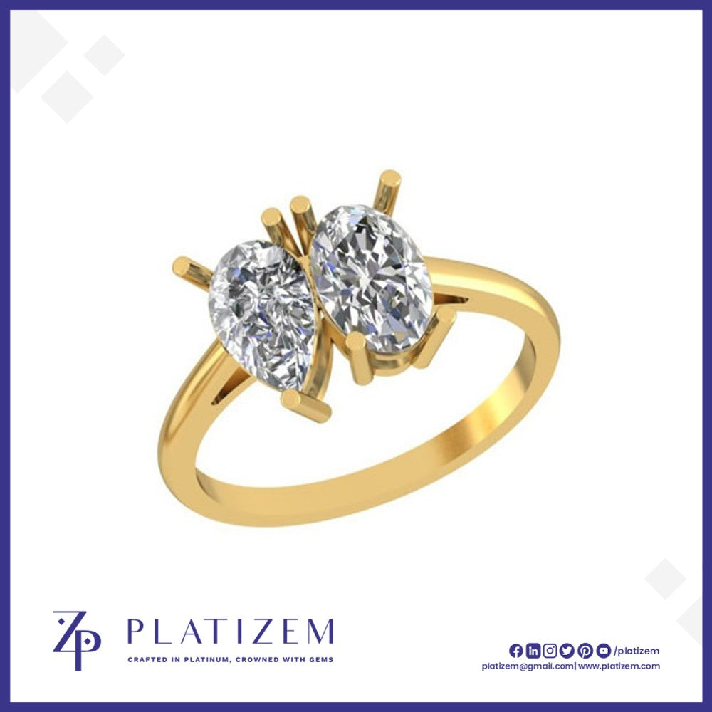 Pear and Oval Diamond Toi et Moi Ring with Prong Setting