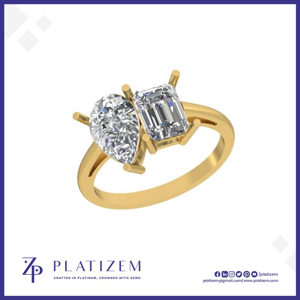 Two Stone Pear and Emerald Diamond Ring for Women