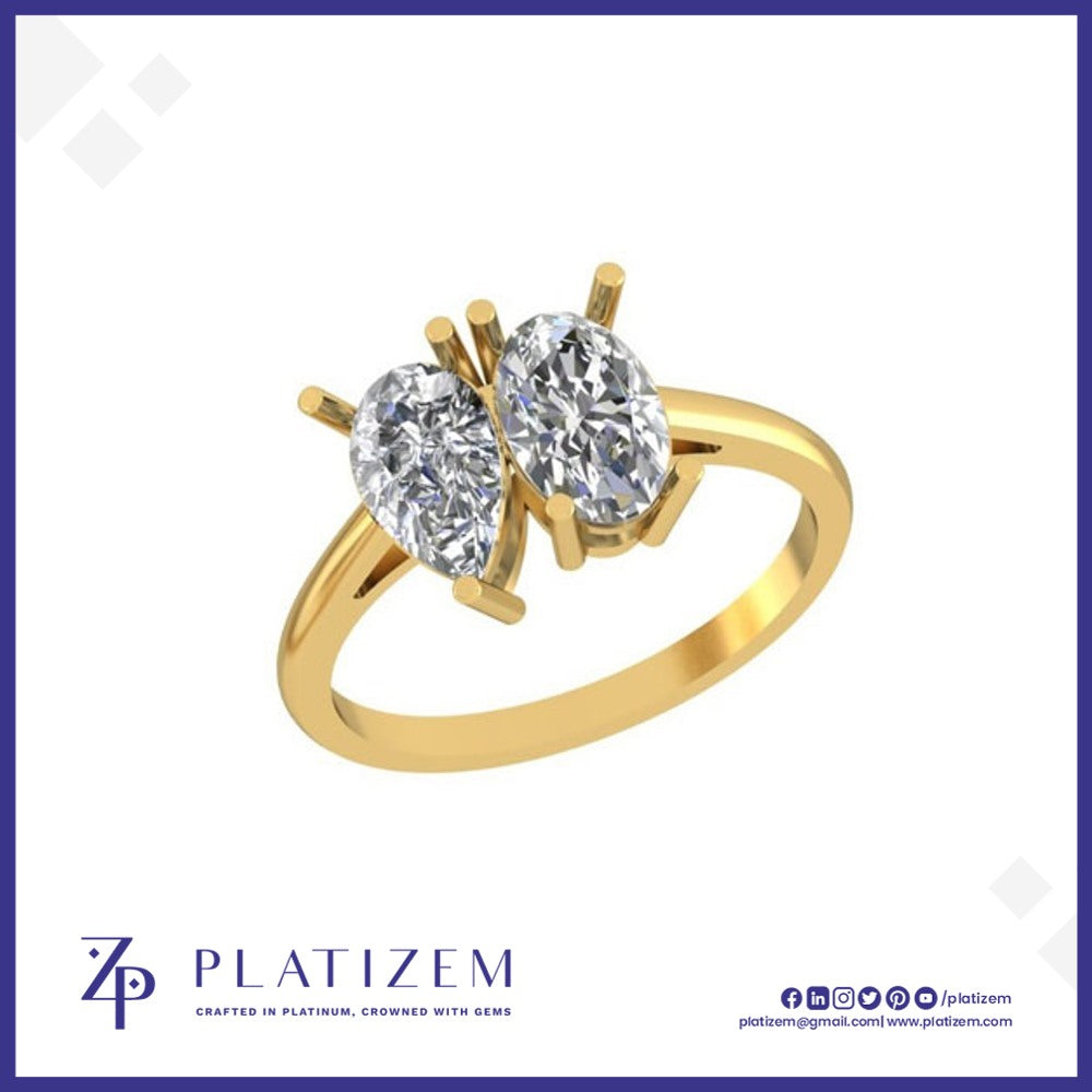 Gold Two Stone Pear and Oval Diamond Ring for Women