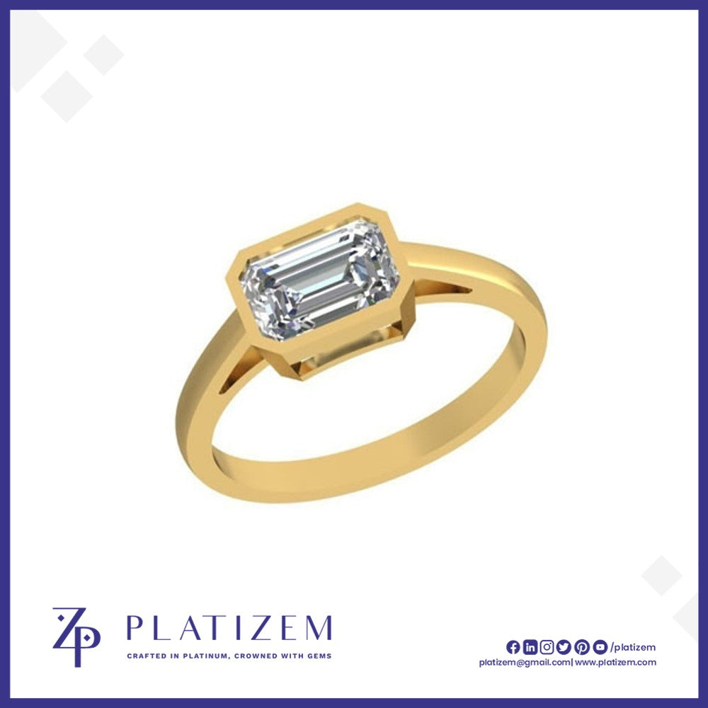 Bezel Set Emerald Cut Lab Grown Diamond Solitaire With 9k Gold Ring for Women