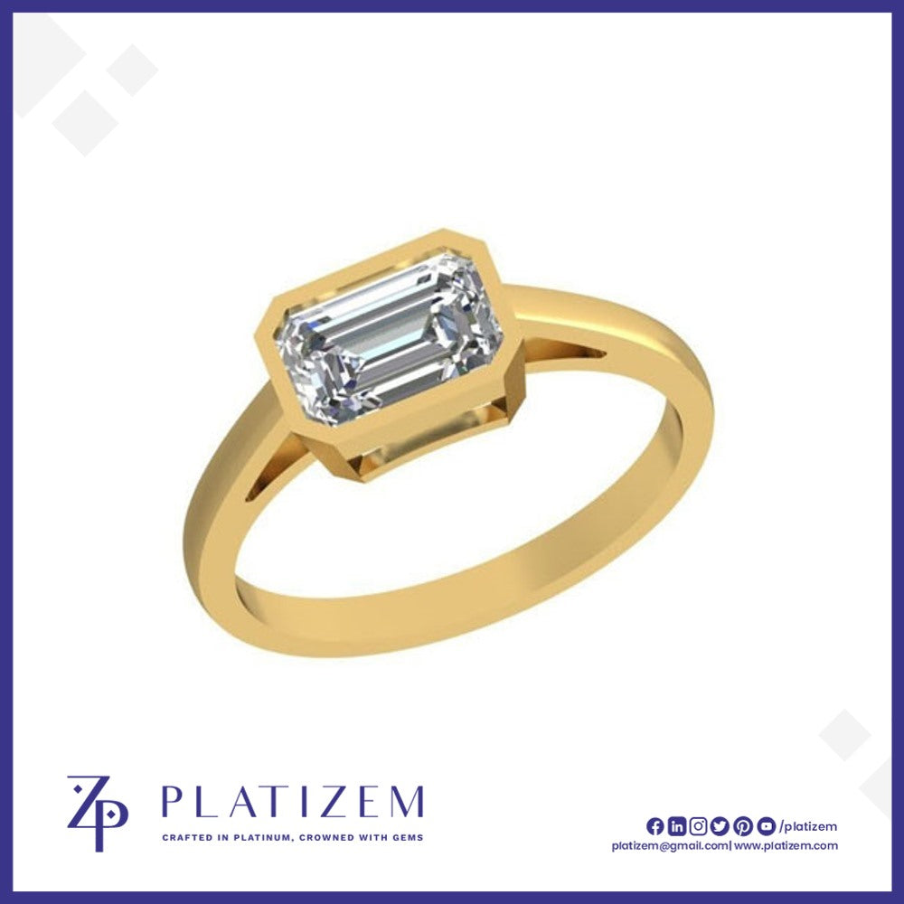 Pt950 Bezel Set Emerald Cut Lab Diamond Solitaire Ring for Women