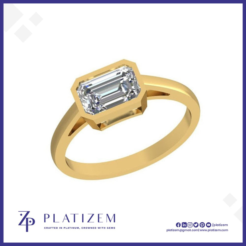 Bezel Set Emerald Cut Diamond Solitaire Gold Ring for Women