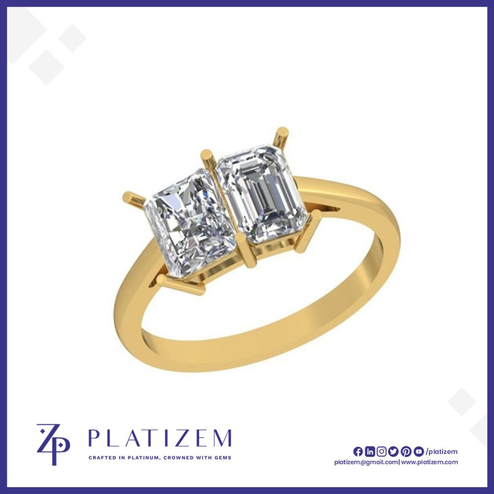 Two Stone Radiant and Emerald Diamond Ring for Women