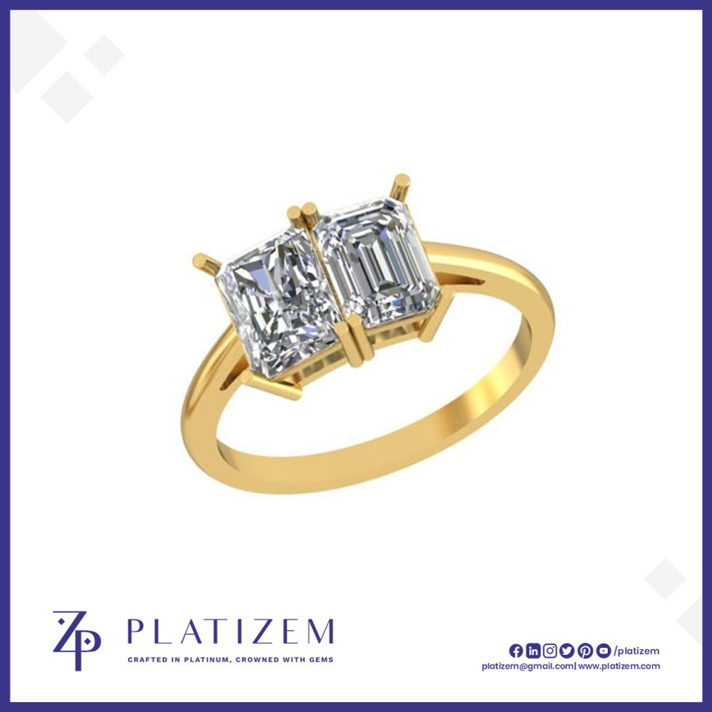 Two Stone Emerald and Radiant Diamond Ring for Women