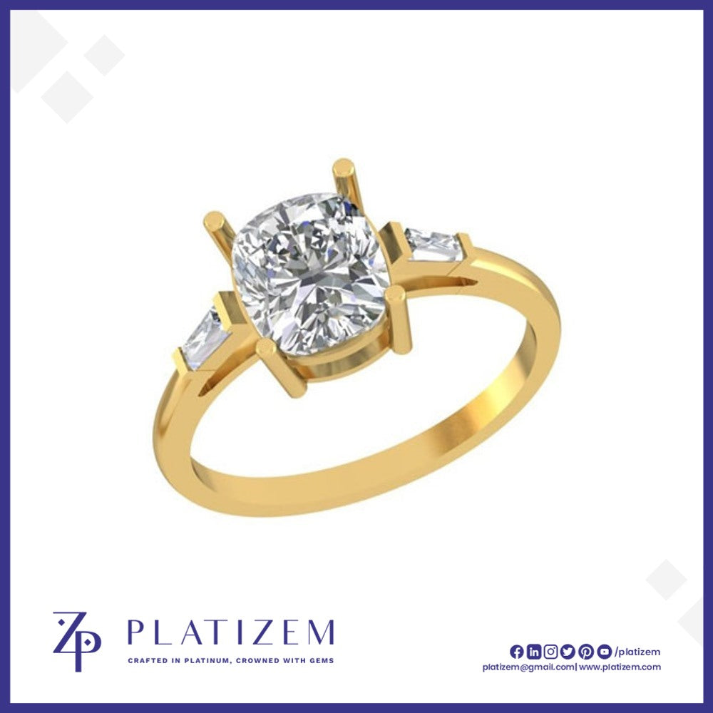 2 Carat Cushion Cut Diamond Ring with Tapered Baguette Sides