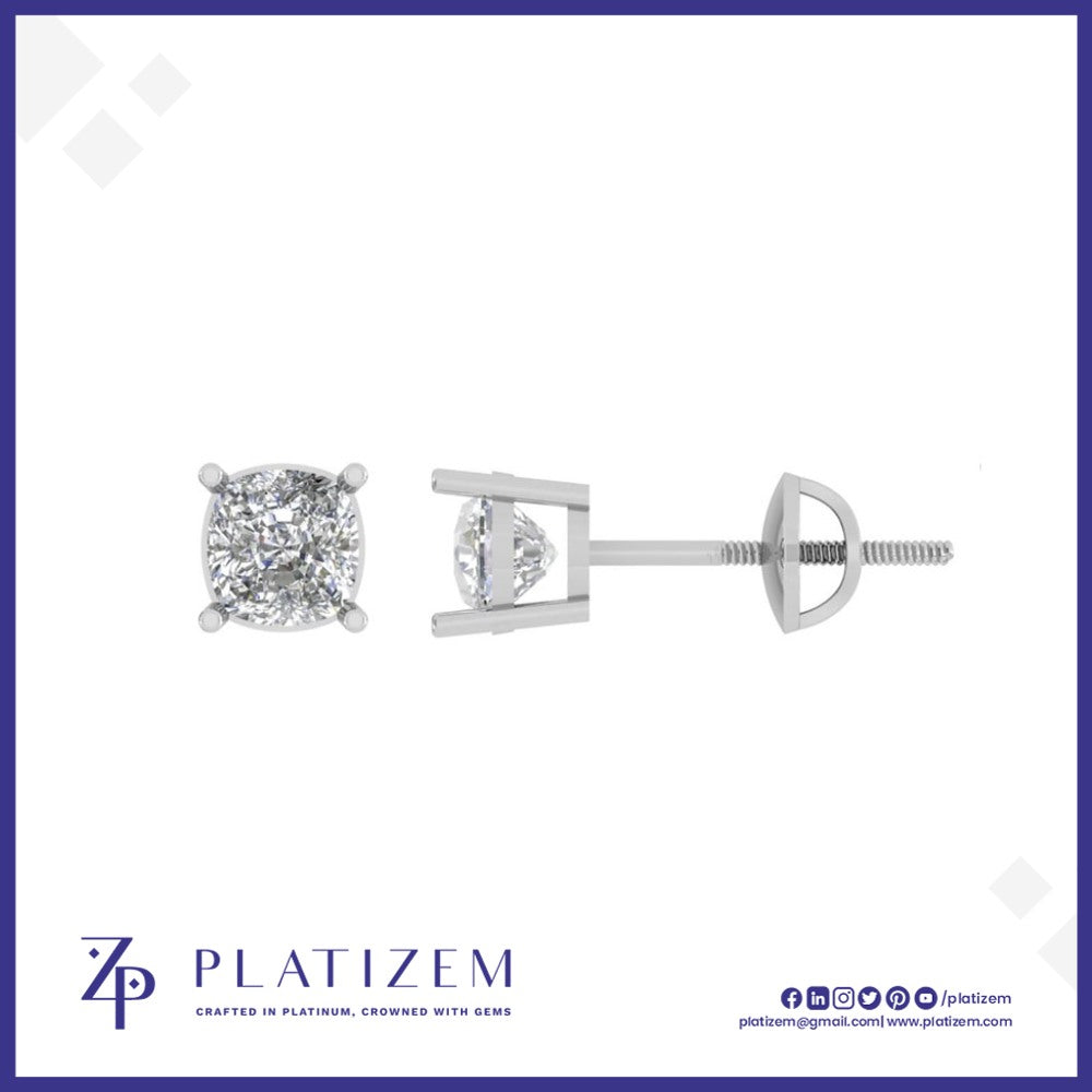 Cushion Cut Diamond Studs Four Prong Set