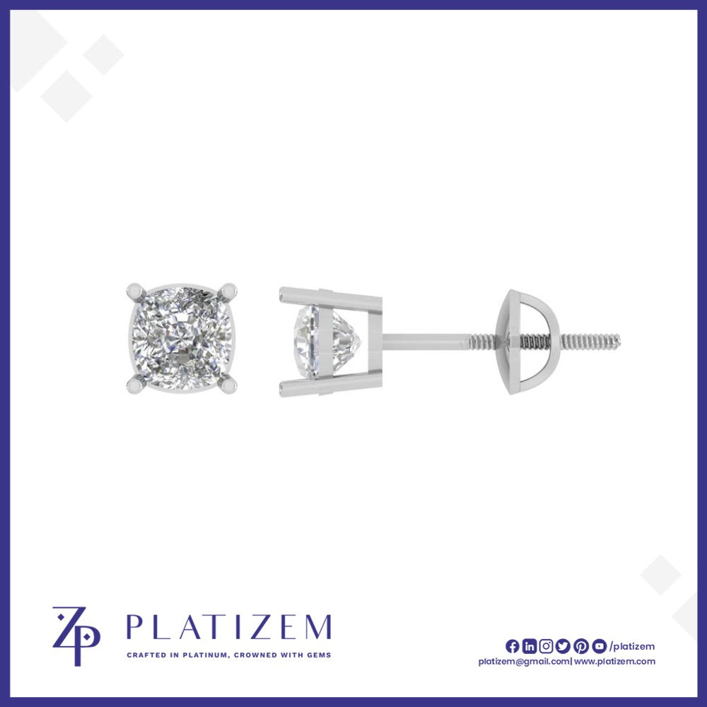 Four Prong Cushion Diamond Stud Earrings