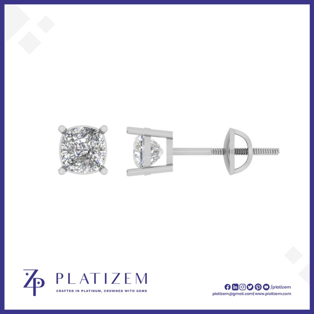 Cushion Cut Stud Earrings Screw Back Post