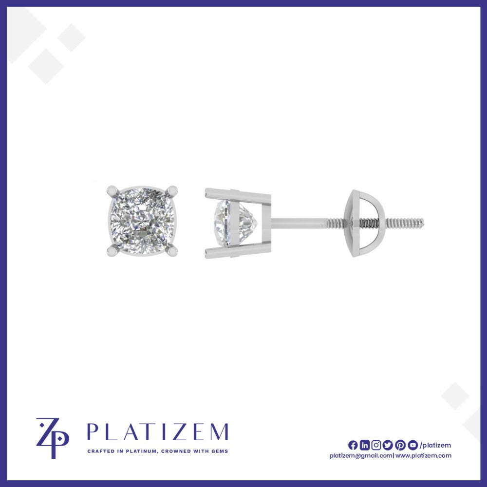 Cushion Cut Diamond Stud Earrings Prong Set