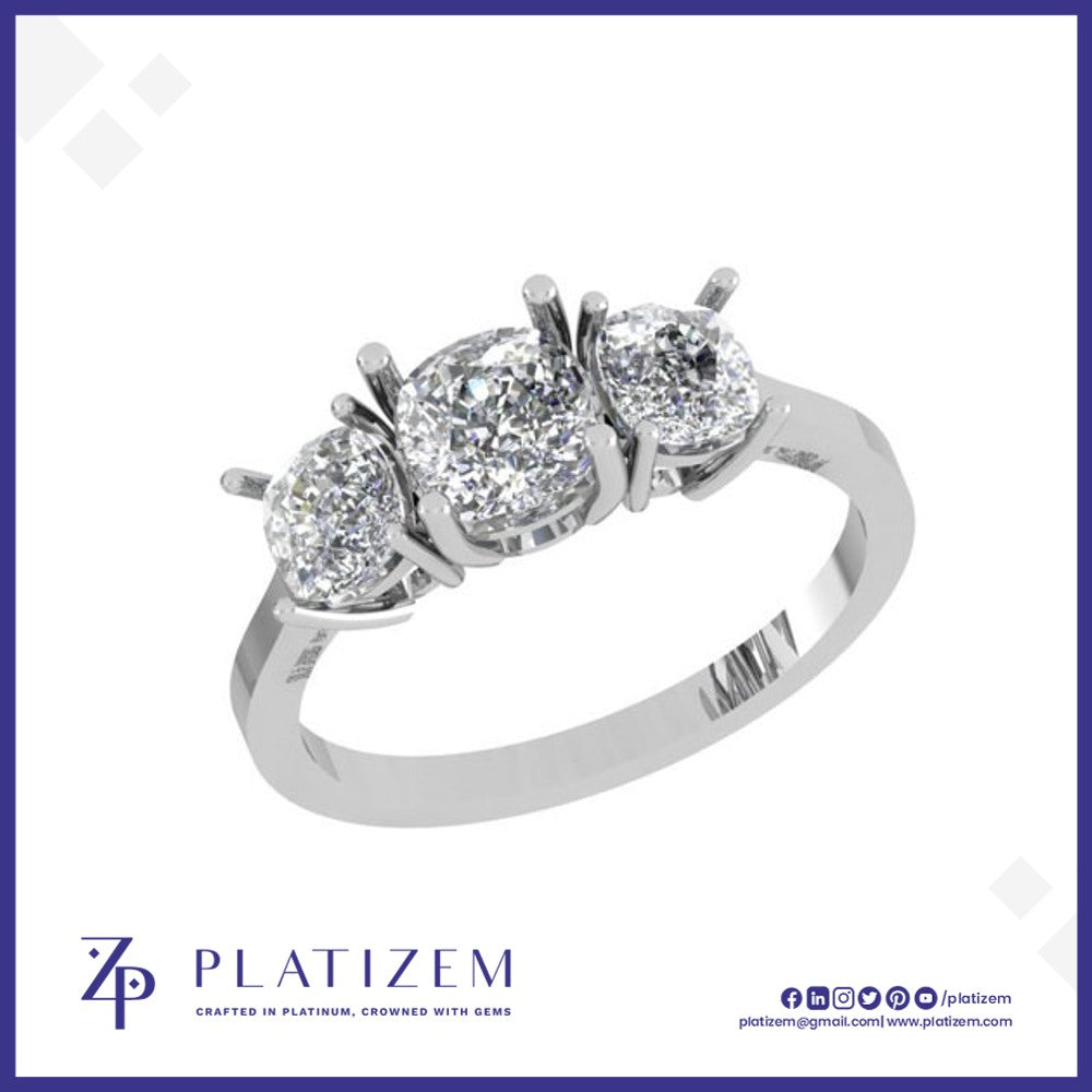 Cushion Cut Trilogy Ring with Prong Set Sides