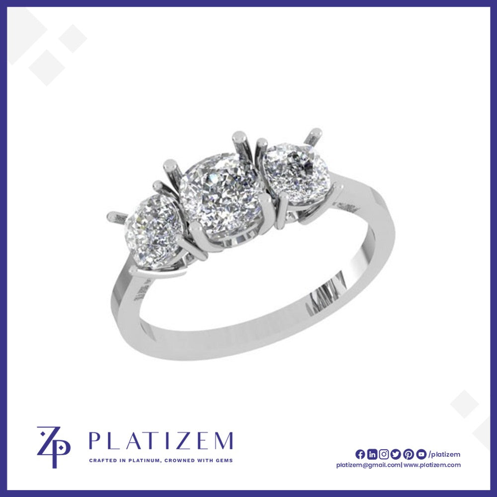 Cushion Cut Trilogy Ring on Slim Band