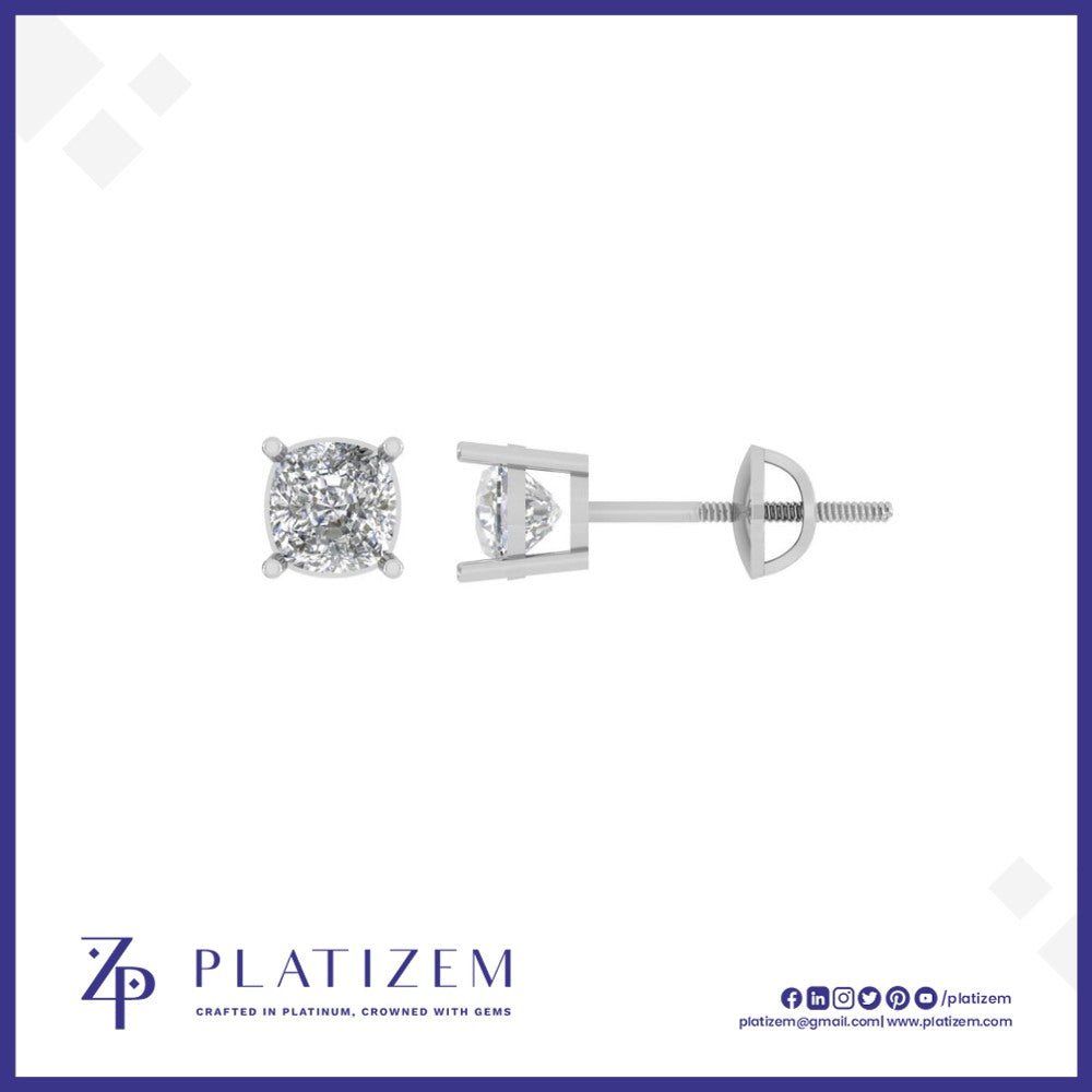 Cushion Cut Diamond Stud Earrings with Soft Rounded Square Corners