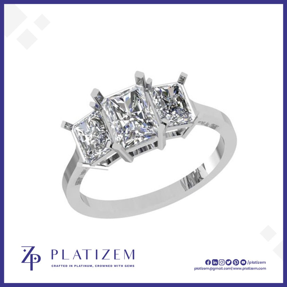 Radiant Diamond Trilogy Ring in Bezels