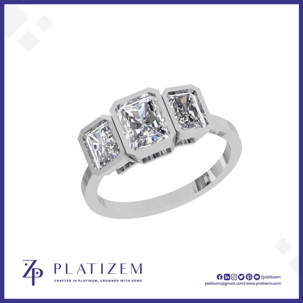 Bezel Set Radiant Diamond Trilogy Ring