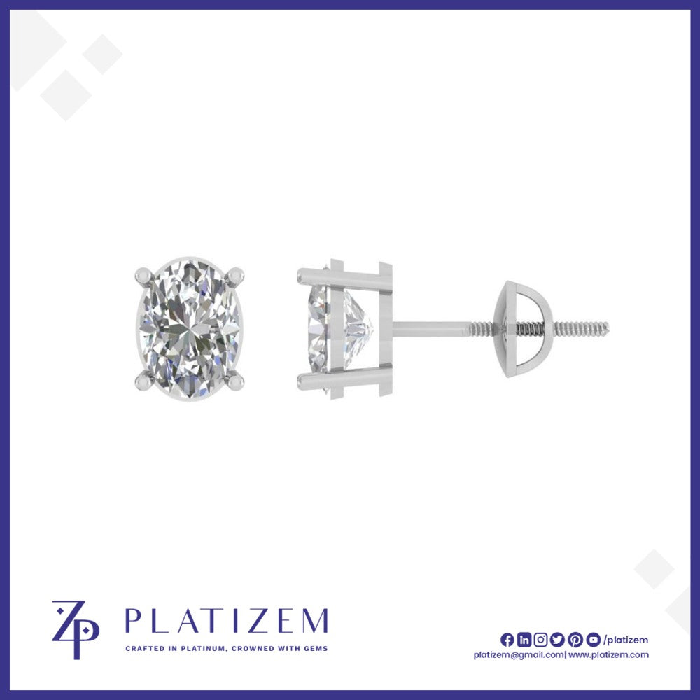 Oval Cut Diamond Stud Earrings Set with an Elongated Silhouette