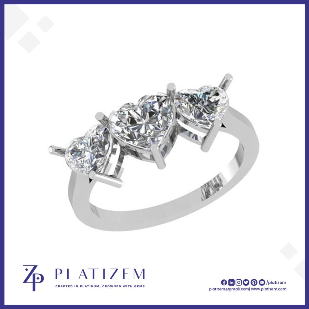 Three Stone Heart Shaped Diamond Ring for Women