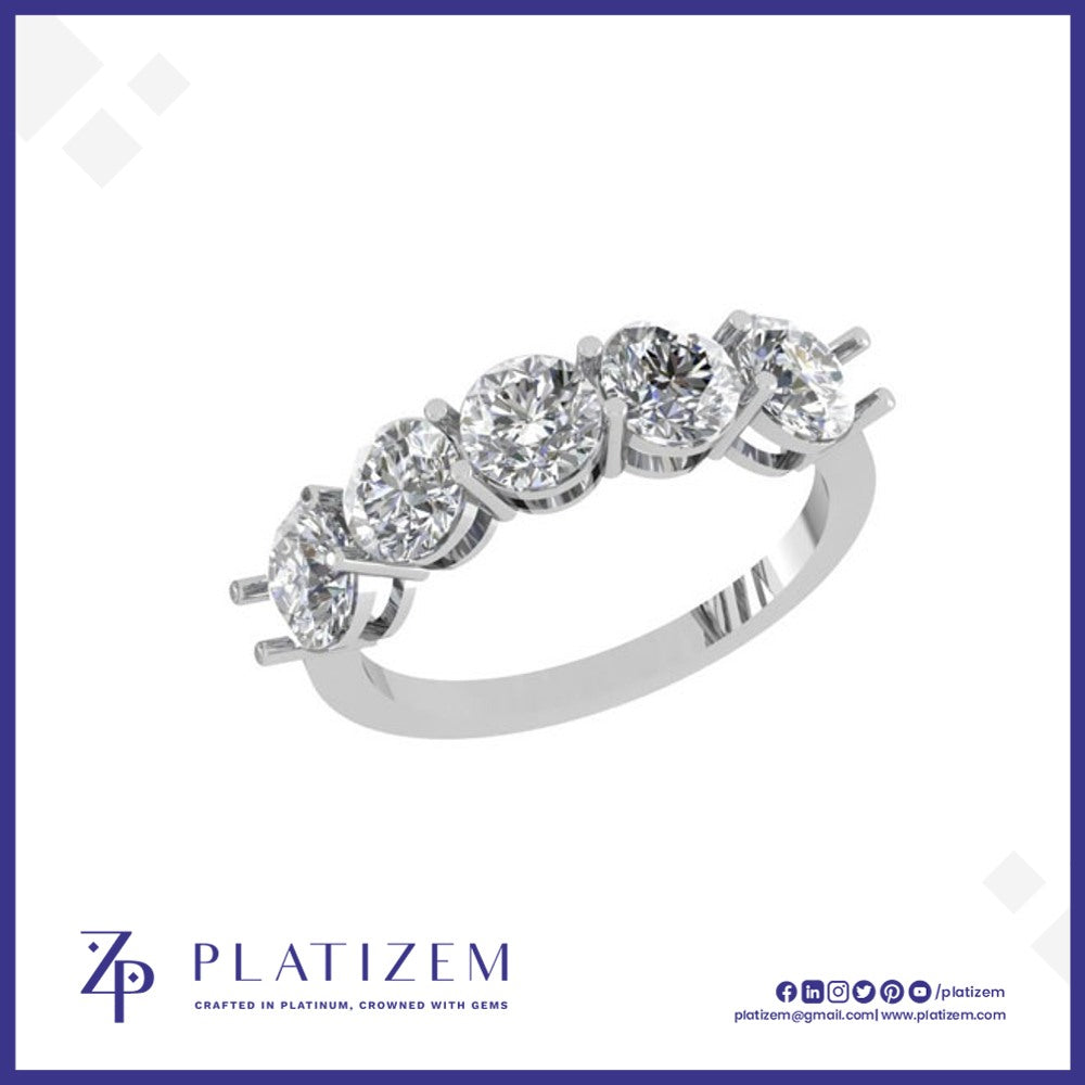 Five Even Round Diamonds Prong Set Across a Substantial Wide Band