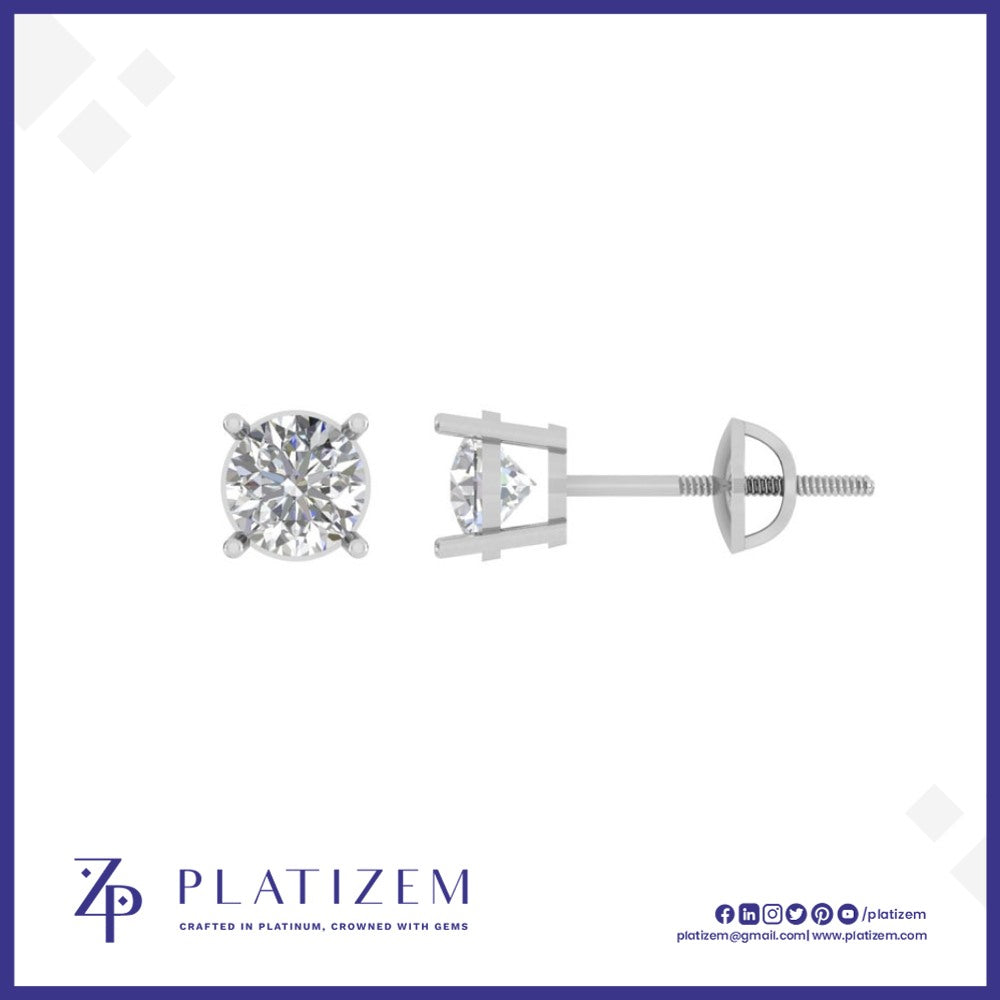 Sizable Round Diamond Studs Held Firmly in Four Prong Mounts