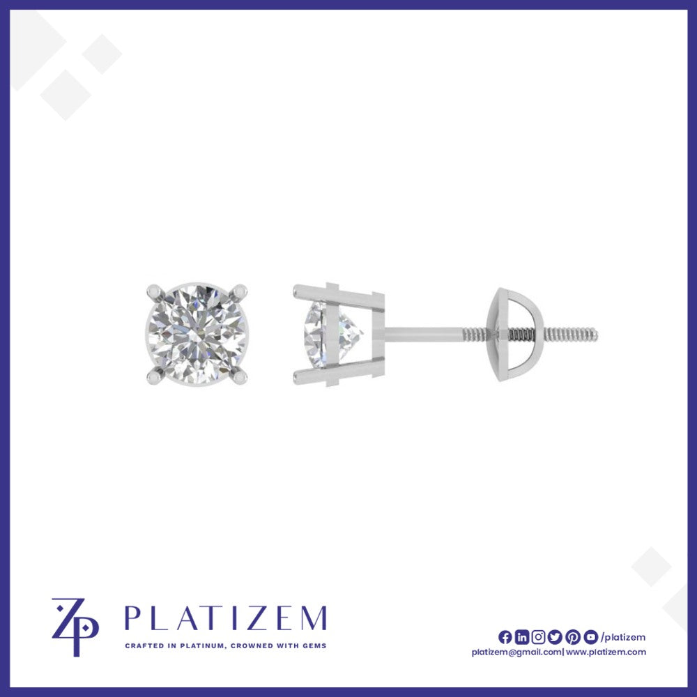 Classic Round Diamond Stud Earrings Set with a Simple Four Prong Mount