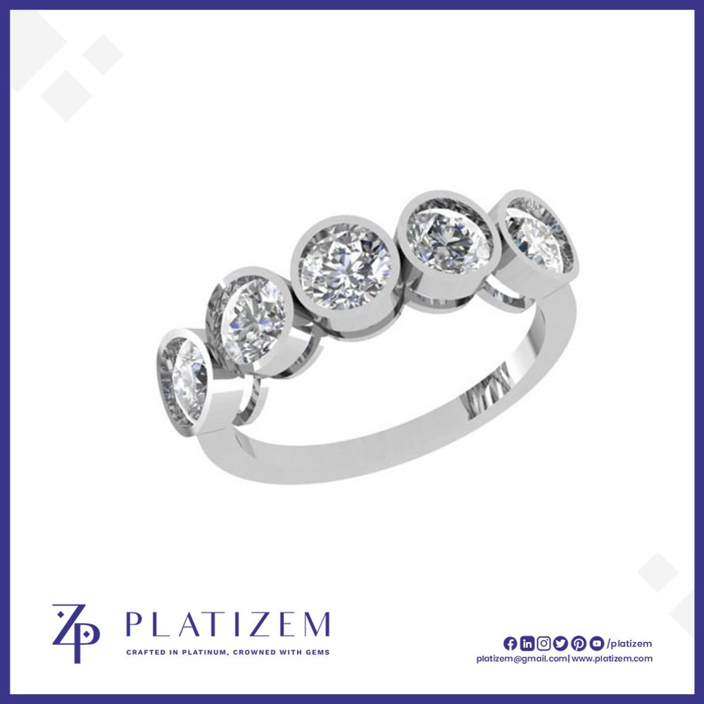 Platinum Pt950 Bezel Set Round Diamond Five Stone Ring for Women