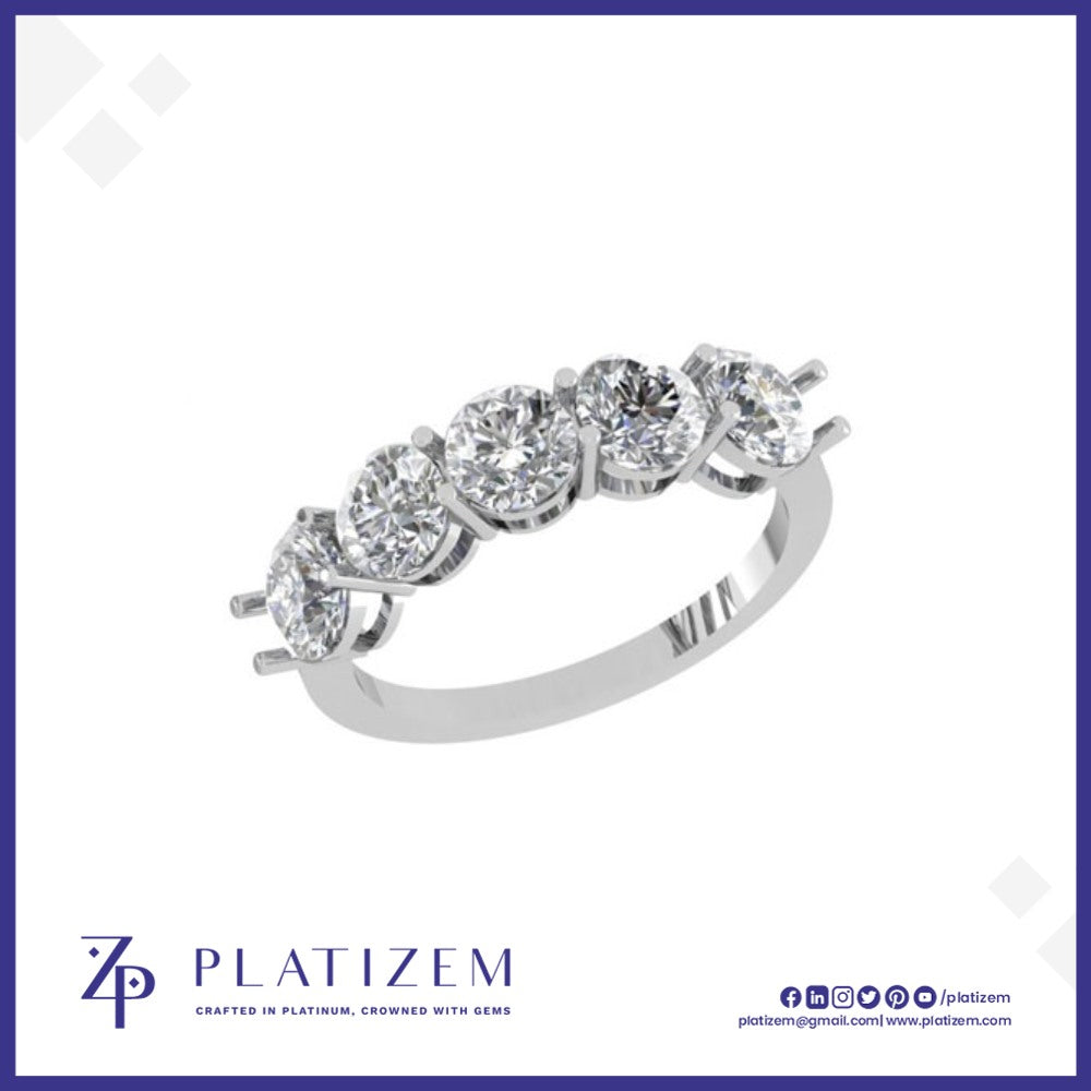 Five Round Brilliant Diamonds Set Along a Gracefully Curved Band