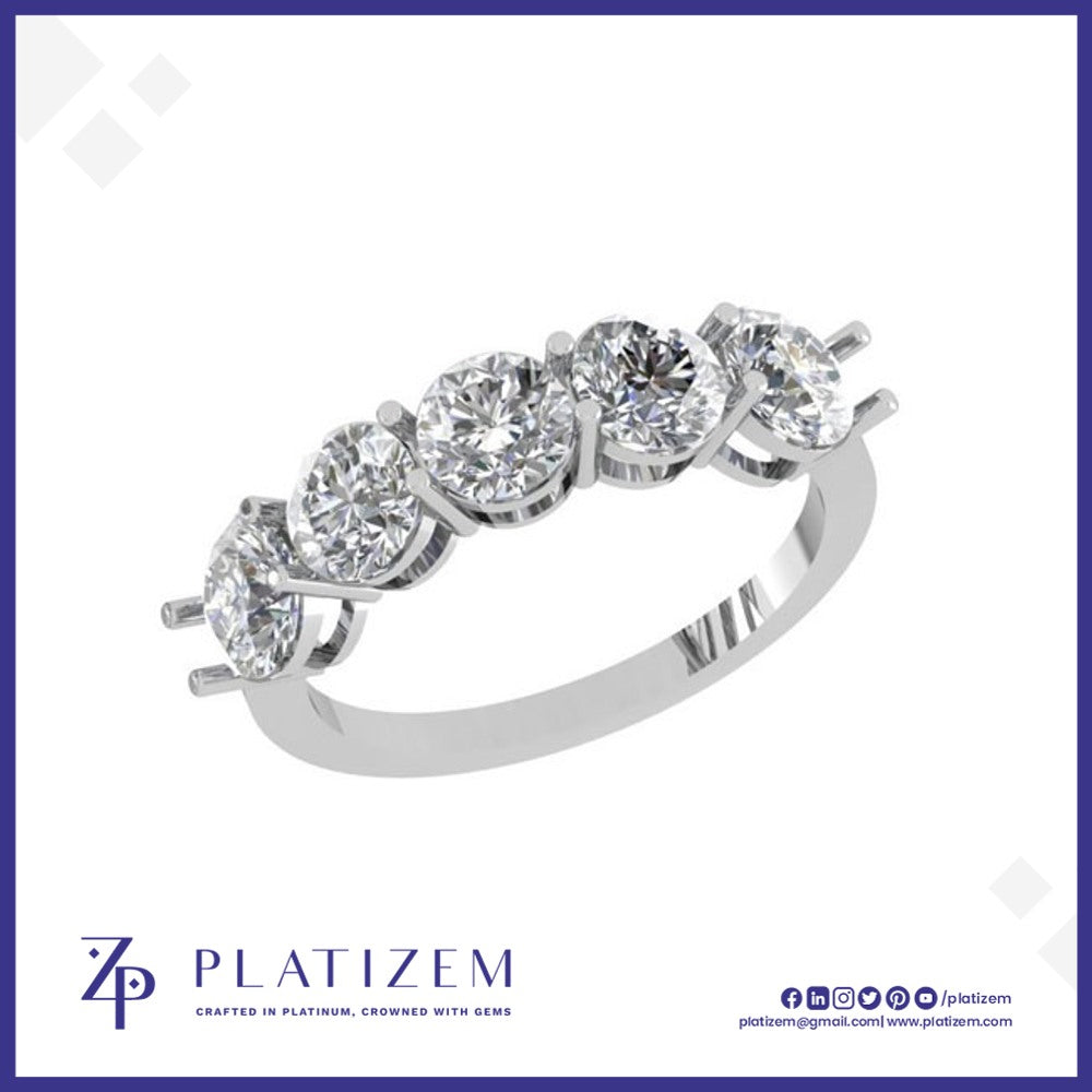 Five Round Diamonds Set Together in a Curved Wide Diamond Band