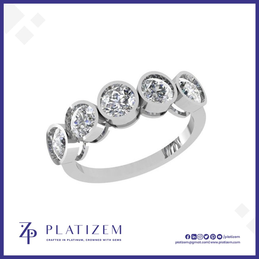 Pt950 Bezel Set Round Diamond Five Stone Ring for Women