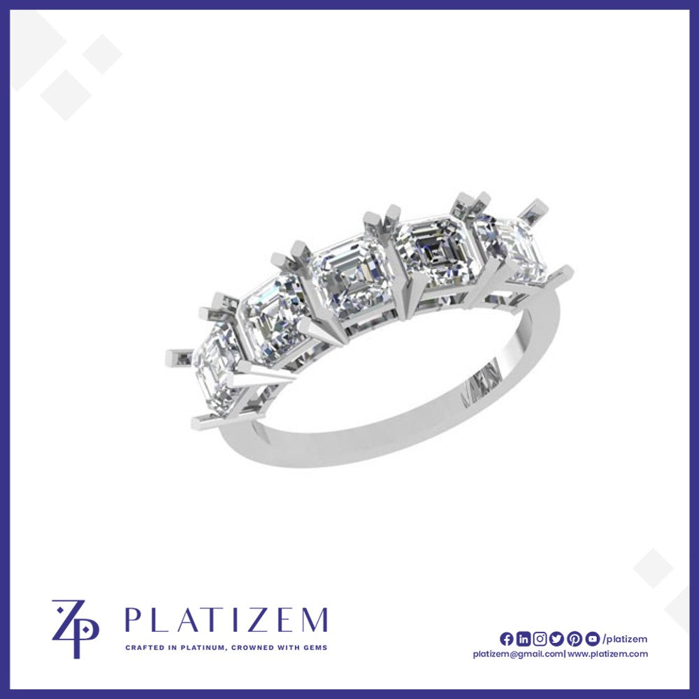 Five Stone Asscher Cut Diamond Ring for Women