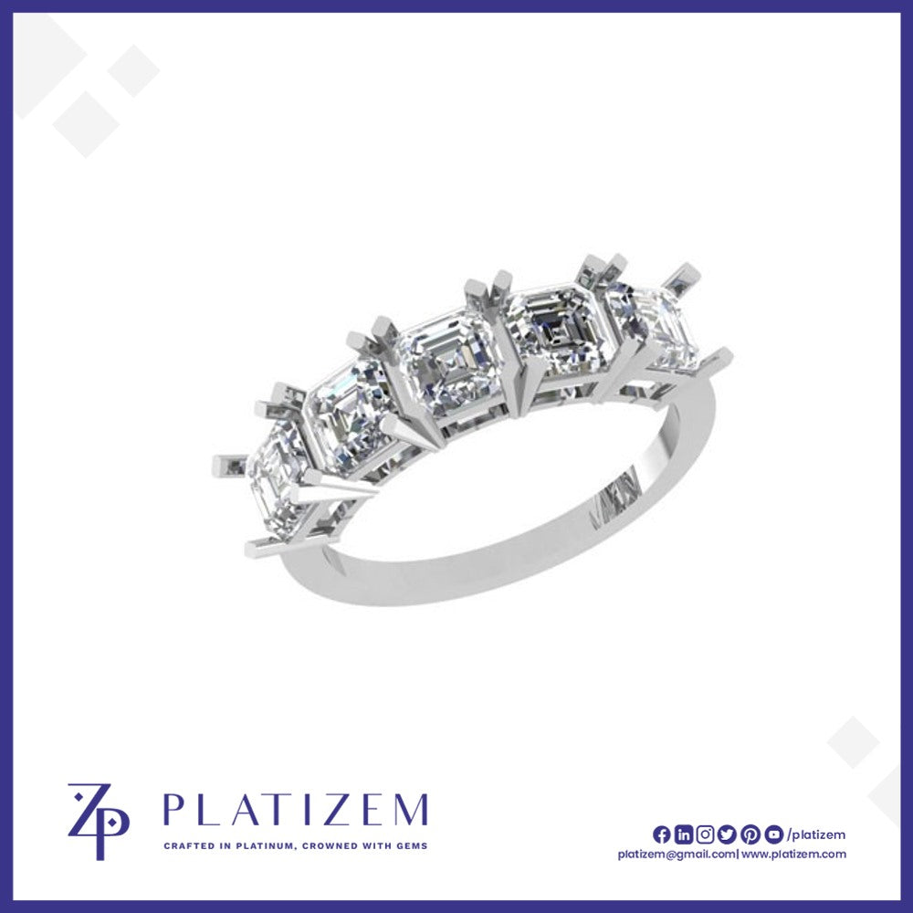 Five Square Asscher Cut Diamonds Set with Bold Symmetry Across the Band