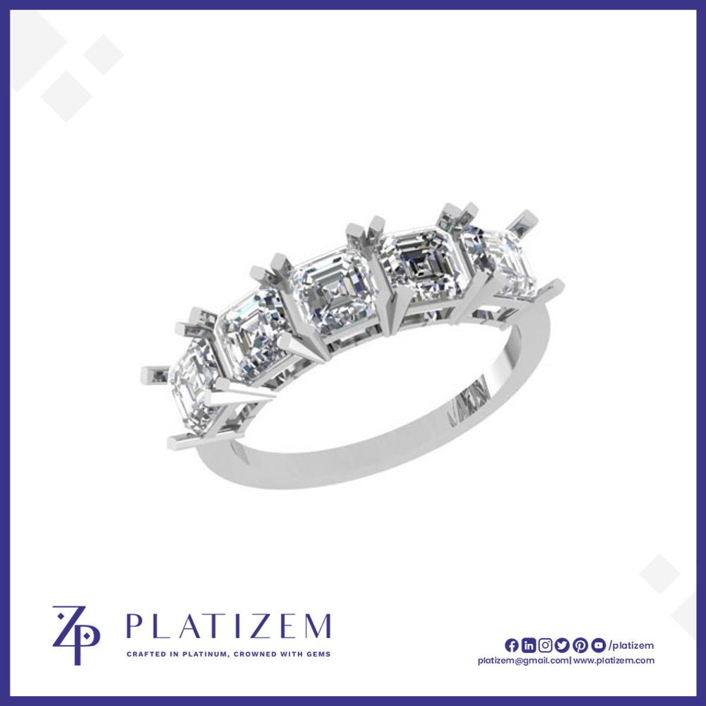 Five Matching Asscher Cut Diamonds Set Across a Wide Diamond Band