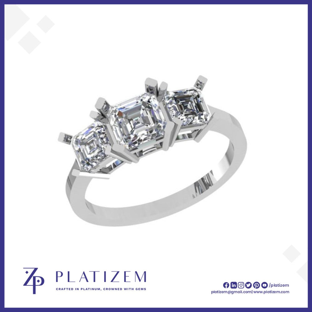 Three Stone Asscher Cut Lab Diamond Ring for Women