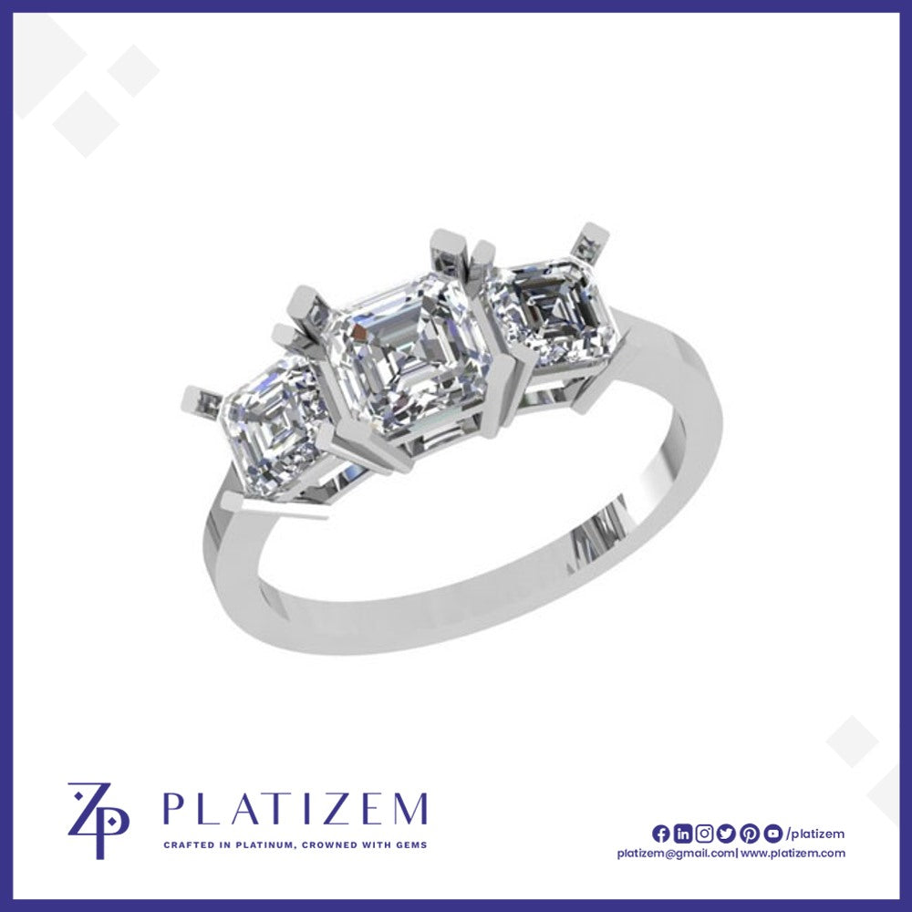 9kt Gold Three Stone Asscher Cut Diamond Engagement Ring for Women