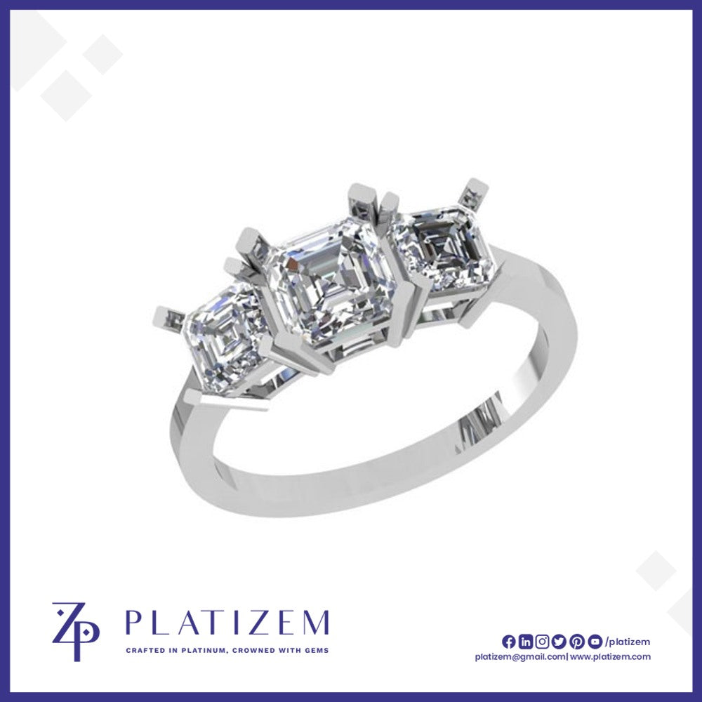 14kt Gold Three Stone Asscher Cut Diamond Engagement Ring for Women