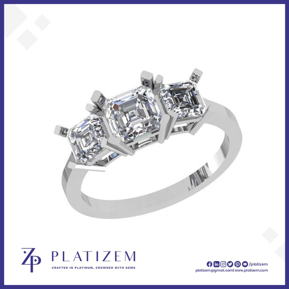 Three Stone Asscher Cut Diamond Ring for Women