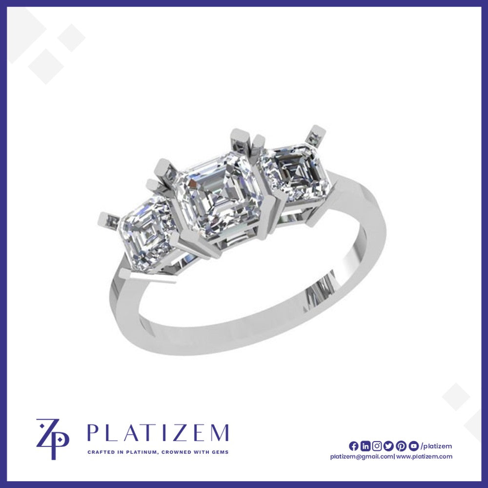 Three Stone Asscher Cut Diamond Engagement Ring for Women