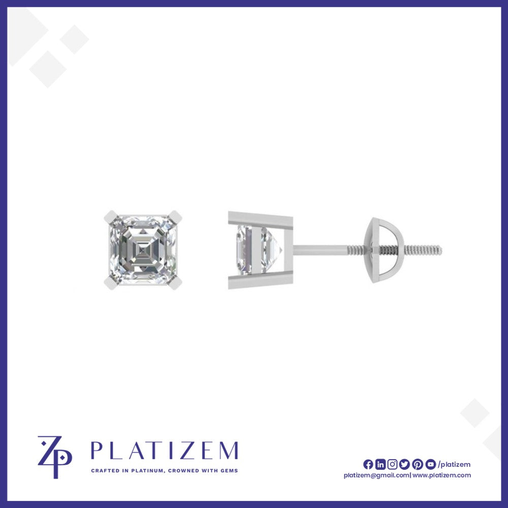 1.8 Carat Asscher Cut Diamond With Platinum Studs for Women
