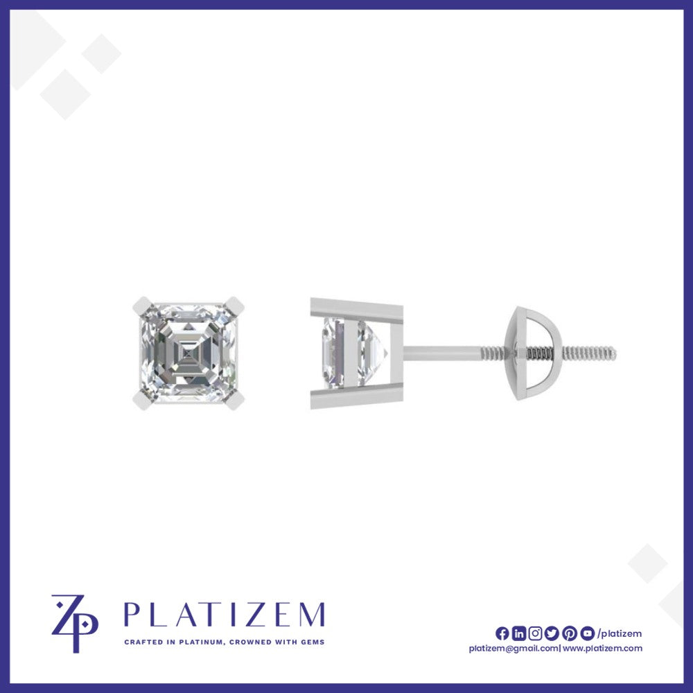 Platinum 1.8 Carat Asscher Cut Diamond Studs for Women