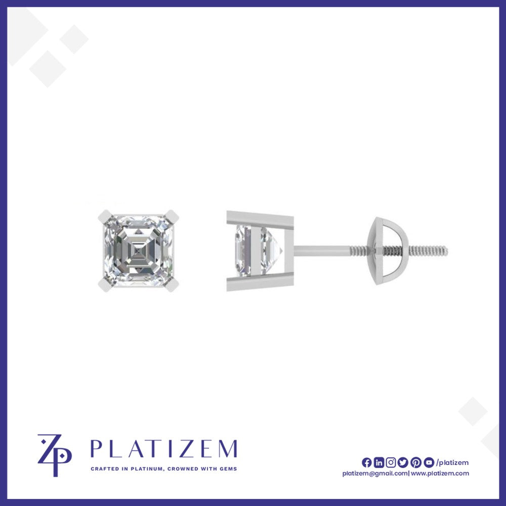 Asscher Cut Diamond Stud Earrings with Balanced Near Two Carat Weight